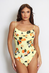 Cowl Neck Bodysuit in Oranges Print