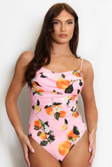 Cowl Neck Bodysuit in Oranges Print