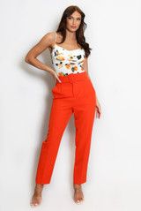 Cowl Neck Bodysuit in Oranges Print