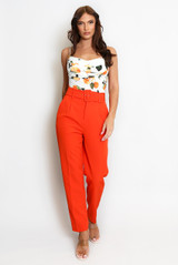 Cowl Neck Bodysuit in Oranges Print