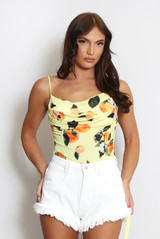 Cowl Neck Bodysuit in Oranges Print