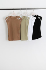 Studded Padded Shoulder Top