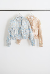 Jacquard Floral Print Cargo Bomber Jacket