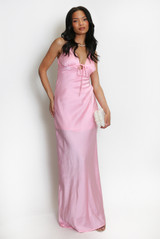 Satin Plunge Neck Strappy Maxi Dress