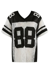 88 Slogan V Neck Sheer Lace Varsity Top