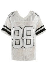 88 Slogan V Neck Sheer Lace Varsity Top