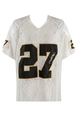 27 Slogan V Neck Sheer Lace Varsity Top