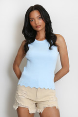 Scallop Hem Racer Fine Knit Top