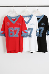 67 Slogan Contrast Trim Baseball Top