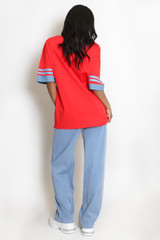 67 Slogan Contrast Trim Baseball Top