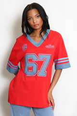 67 Slogan Contrast Trim Baseball Top