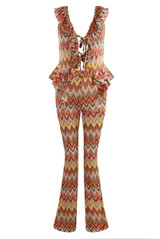 Ruffle Zig Zag Tie Front Top And Trouser Set