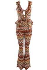 Ruffle Zig Zag Tie Front Top And Trouser Set