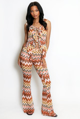 Ruffle Zig Zag Tie Front Top And Trouser Set