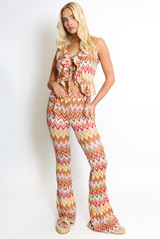 Ruffle Zig Zag Tie Front Top And Trouser Set
