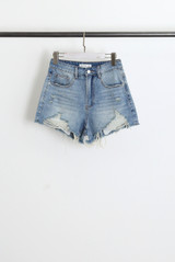 Faded Distressed Raw Hem Denim Shorts
