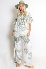 Leopard Porcelain Print Blouse And Trouser Set