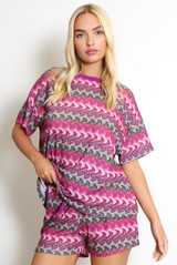 Wavy Striped Short Sleeve Top And Shorts Set