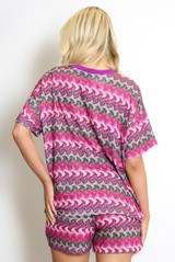 Wavy Striped Short Sleeve Top And Shorts Set