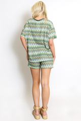 Wavy Striped Short Sleeve Top And Shorts Set