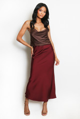 Satin Bias Cut Flowing Maxi Skirt