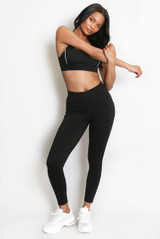 Contrast Lining Muscle Back Gym Set