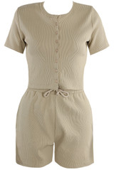 Ribbed Button Front Top And Shorts Set