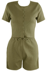 Ribbed Button Front Top And Shorts Set