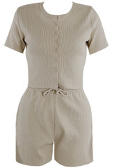 Ribbed Button Front Top And Shorts Set