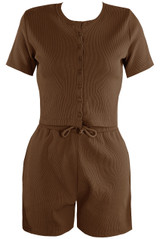 Ribbed Button Front Top And Shorts Set