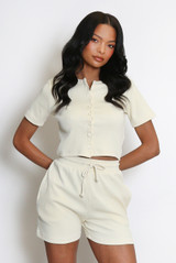 Ribbed Button Front Top And Shorts Set
