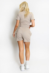 Ribbed Button Front Top And Shorts Set