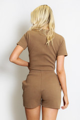 Ribbed Button Front Top And Shorts Set