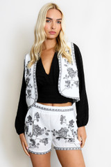 Floral Embroidered Waist Coat & Shorts Co-Ord