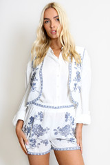 Floral Embroidered Waist Coat & Shorts Co-Ord