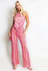 Wavy Halter Neck Dip Top & Trousers Set