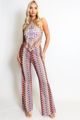 Wavy Halter Neck Dip Top & Trousers Set