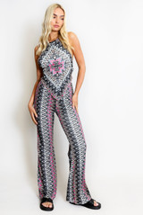 Wavy Halter Neck Dip Top & Trousers Set
