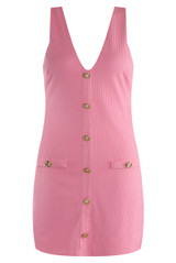 V Neck Button Front Mini Dress