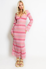 Wavy Layers Ring Neck Maxi Dress