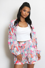 Printed Lightweight Bomber Jacket And Shorts