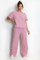 Stripe Woven Short Sleeve Top And Trouser Set