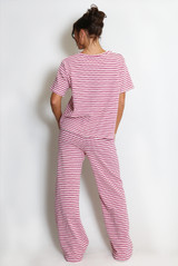 Stripe Woven Short Sleeve Top And Trouser Set
