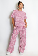 Stripe Woven Short Sleeve Top And Trouser Set