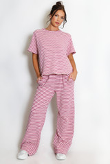 Stripe Woven Short Sleeve Top And Trouser Set