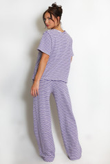 Stripe Woven Short Sleeve Top And Trouser Set