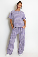 Stripe Woven Short Sleeve Top And Trouser Set