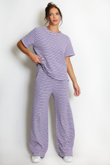 Stripe Woven Short Sleeve Top And Trouser Set