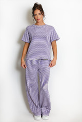 Stripe Woven Short Sleeve Top And Trouser Set