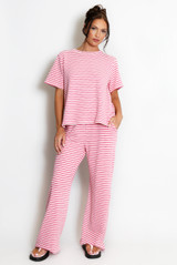 Stripe Woven Short Sleeve Top And Trouser Set